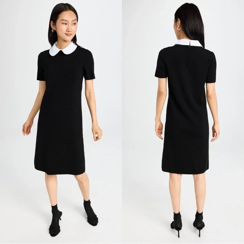 Tory Burch Poplin Collar Sweater Dress Black Wool Small